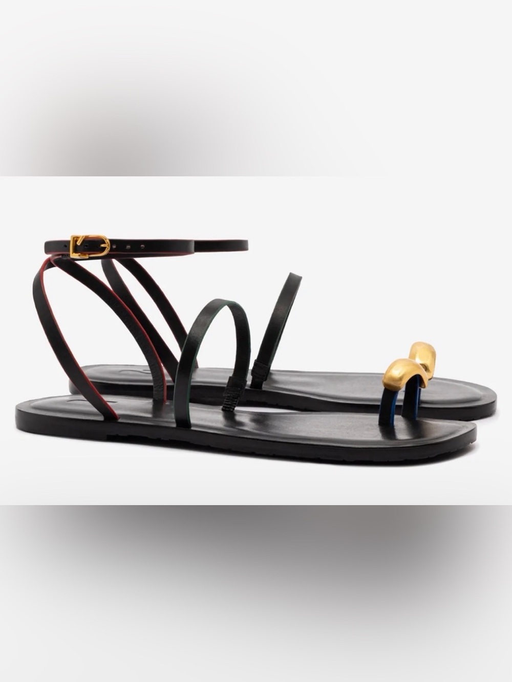 Larroude Biarritz Flat Sandal In Black Leather